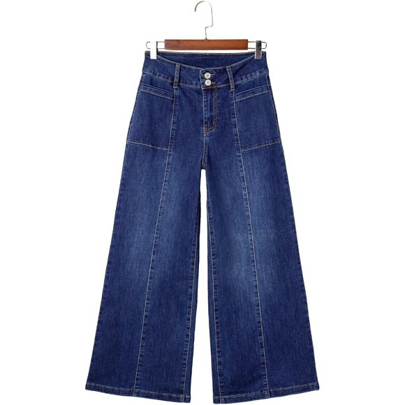 Womens Wide Leg Baggy Jeans High Waisted Stretchy Casual Ankle Denim - Picture 7 of 7